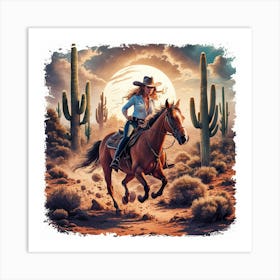 Cowgirl Riding Horse 6 Art Print