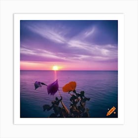 Sunset With Flowers Art Print