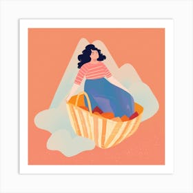 Woman In A Basket 3 Art Print