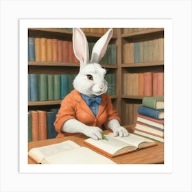 Rabbit In A Library Art Print