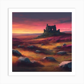 Moorland Ruin amongst the Heathers and Grass Art Print