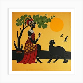 Woman And A Dog Art Print