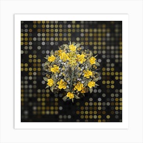 Vintage Yellow Asphodel Flower Wreath on Dot Bokeh Pattern n.0249 Art Print