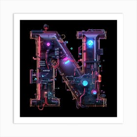 Letter N made of glowing circuits Art Print