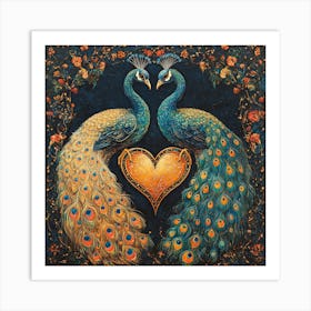 Baroque Peacock Heart Design Backdrop Art Print