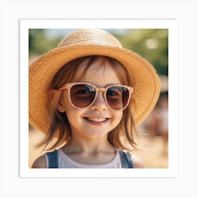 Smiling Little Girl In Straw Hat And Sunglasses 0 Art Print
