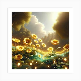 Sunflowers In The Forest Art Print