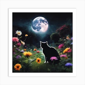 Cat In The Moonlight Art Print