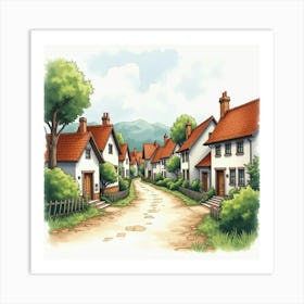 Charming Village Scene With Watercolor Painted Buildings 1 Art Print