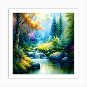 Waterfall In The Forest 7 Art Print