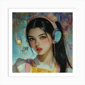 Girl With Headphones 4 Art Print