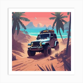 Jeep On The Beach Art Print