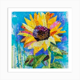 Yellow Tuscan Sunflower And Blue Sky Square Art Print