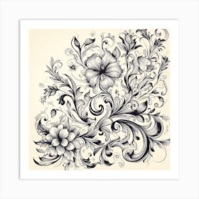 Floral Pattern In Black And White 3 Art Print