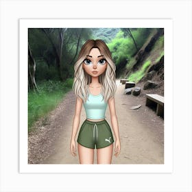 Girl In Green Shorts Art Print