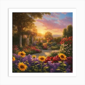 Sunset In The Garden Art Print