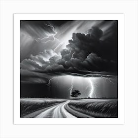 Lightning Over The Road Art Print