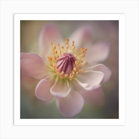 A Close Up Of A Delicate Bike Bud Just Beginning To Bloom, With Soft Petals And Hints Of Vibrant Col Art Print