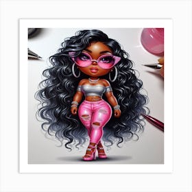 Black lady In Pink Art Print