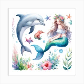 Dolphin and Mermaid 1 Art Print