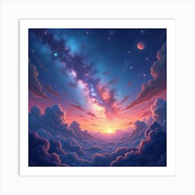 Celestial Watercolor Scene With Vivid Cosmic Colors 1 Art Print