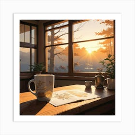 Table With A Cup Of Coffee Art Print