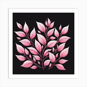 Pink Leaves On Black Background 2 Art Print