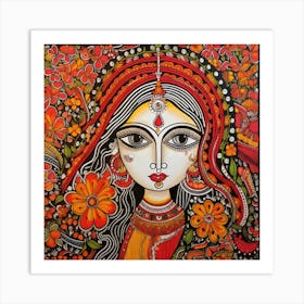 Indian Woman Madhubani Painting Indian Traditional Style 1 Art Print