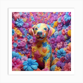 Dog In Flowers Art Print