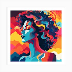 Colorful Woman With Curly Hair Art Print