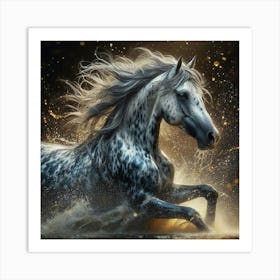 Horse Running In The Water Art Print