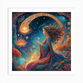 Moon And The Woman art print paintings Art Print