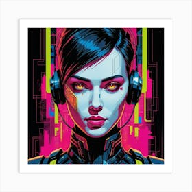 Futuristic Woman With Headphones Art Print