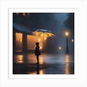 Portrait Of A Girl In The Rain Art Print