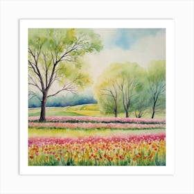 Tulips In The Field Art Print