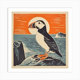 Retro Bird Lithograph Puffin 2 Art Print