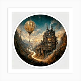 Steampunk Fantasy Landscape Sticker (1) Art Print