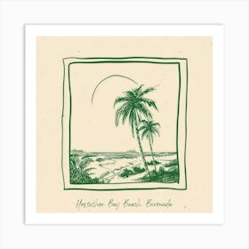 Horseshoe Bay Beach, Bermuda Green Line Art Illustration Art Print