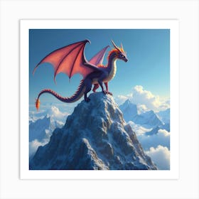 Enchanted Dragon Perched Atop A Crystal Encrusted Mountain Peak 1 Art Print