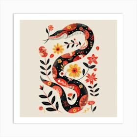 Snake With Flowers Art Print