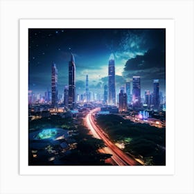 Bangkok Cityscape Set In A Futuristic Era Skyscrapers Ablaze With Neon Lights Merging Seamlessly W (5) Art Print