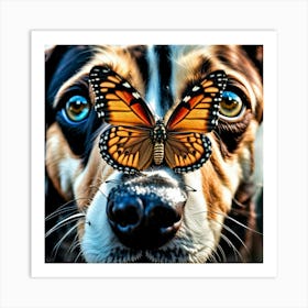 Butterfly And A Dog Art Print