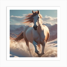 Horse Running In The Snow Art Print