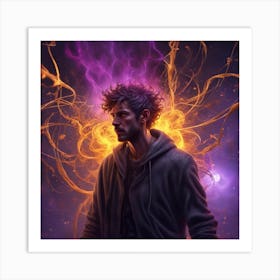 Man In Front Of A Fire Art Print