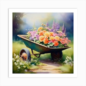 Vintage wheelbarrow with flowers Art Print