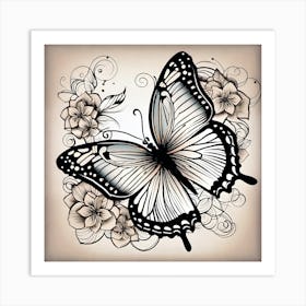 Butterfly And Flowers 6 Art Print