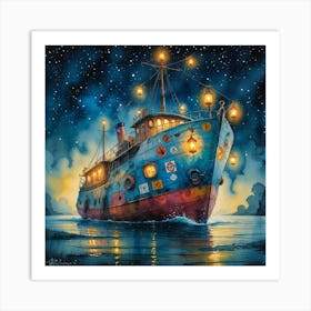 Ship In The Night Art Print