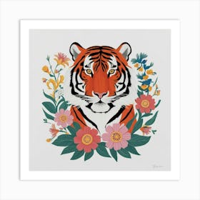 Tiger With Flowers Art Print