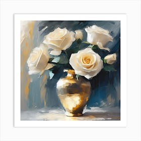 White Roses in Copper Vase Art Print