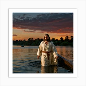 Jesus In The Water Art Print